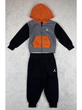 Jordan 2T Black Gray Orange 2 Piece Fleece Hoodie Tracksuit Set NWT